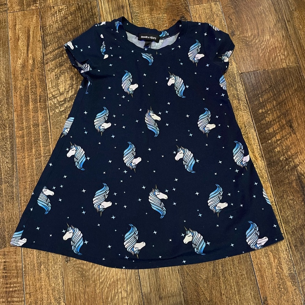Moon & Stars Navy Dress with Unicorn Print